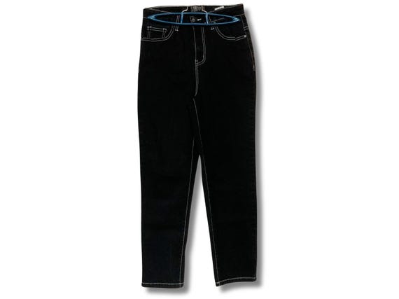 Vintage Black Straight Narrow Leg Jeans With Light Blue Contrast