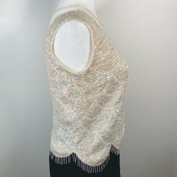 Gorgeous vintage iridescent cream sequins shell t… - image 6