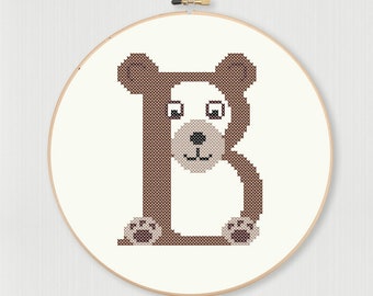 Cross stitch letter B Bear pattern, instant digital download