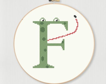 Cross stitch letter F Frog pattern, instant digital download