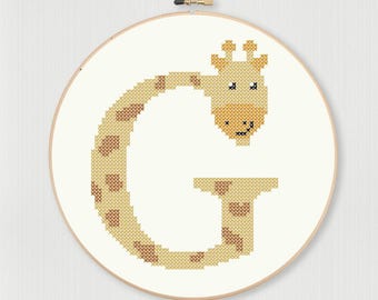 Cross stitch letter G Giraffe pattern, instant digital download