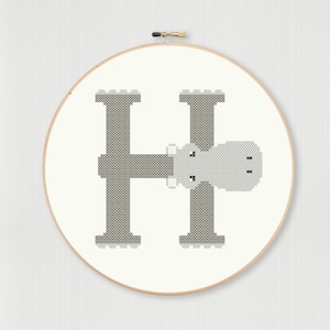 Cross stitch letter H Hippo pattern, instant digital download