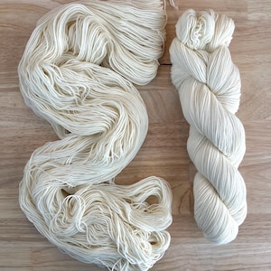 Polar Bear - White wool yarn - DK/Worsted merino, DK Cashmerino, Sock, and Mohair Silk Bases. Natural, undyed yarn.