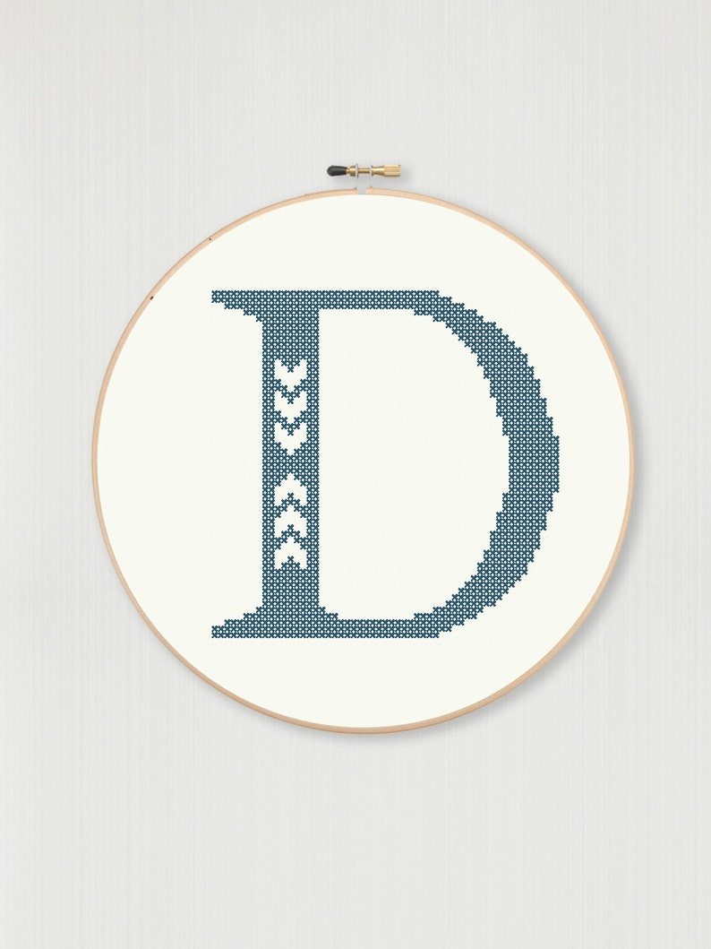 Cross stitch letter D pattern with chevron accent, instant digital download image 1