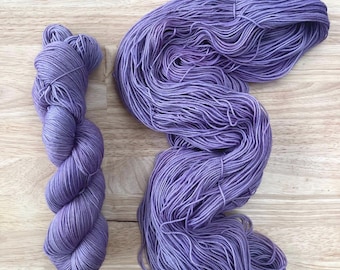 Wisteria Haze - Hand dyed light purple wool yarn - DK, Worsted, Bulky Merino, Fingering, Cashmere, and Mohair Silk lace. Lavender gray yarn.