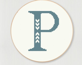 Cross stitch letter P pattern with chevron detail, instant digital download