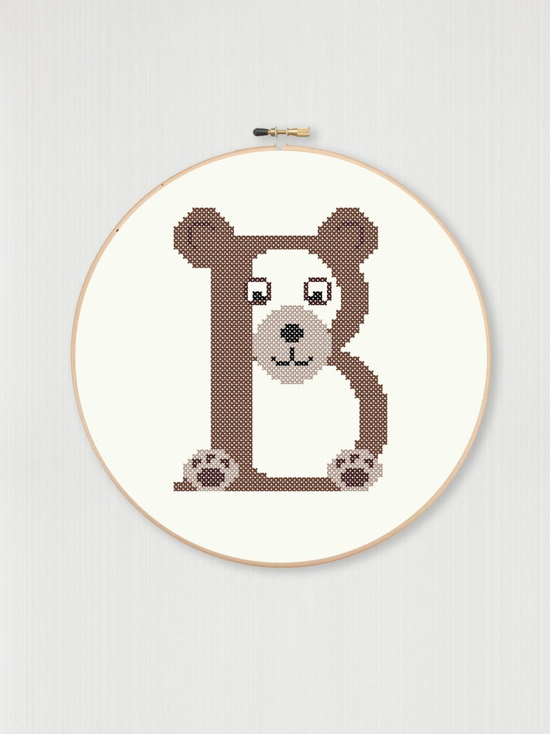 Cross Stitch Letter B Bear Pattern, Instant Digital Download Etsy