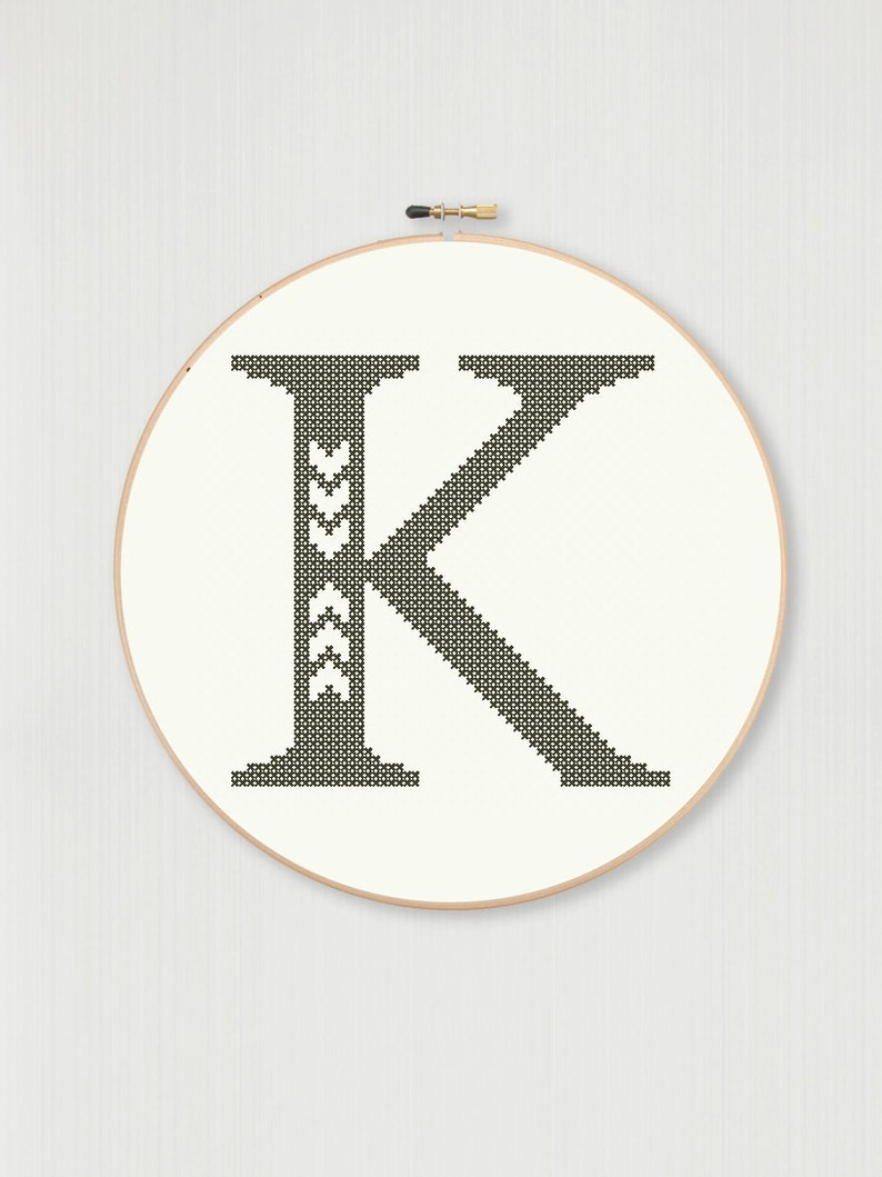 Cross Stitch Letter K Pattern With Chevron Detail, Instant Digital Download Etsy