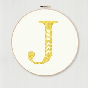 Cross stitch letter J pattern with chevron detail, instant digital download image 1