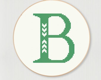 Cross stitch letter B pattern with chevron detail, instant digital download