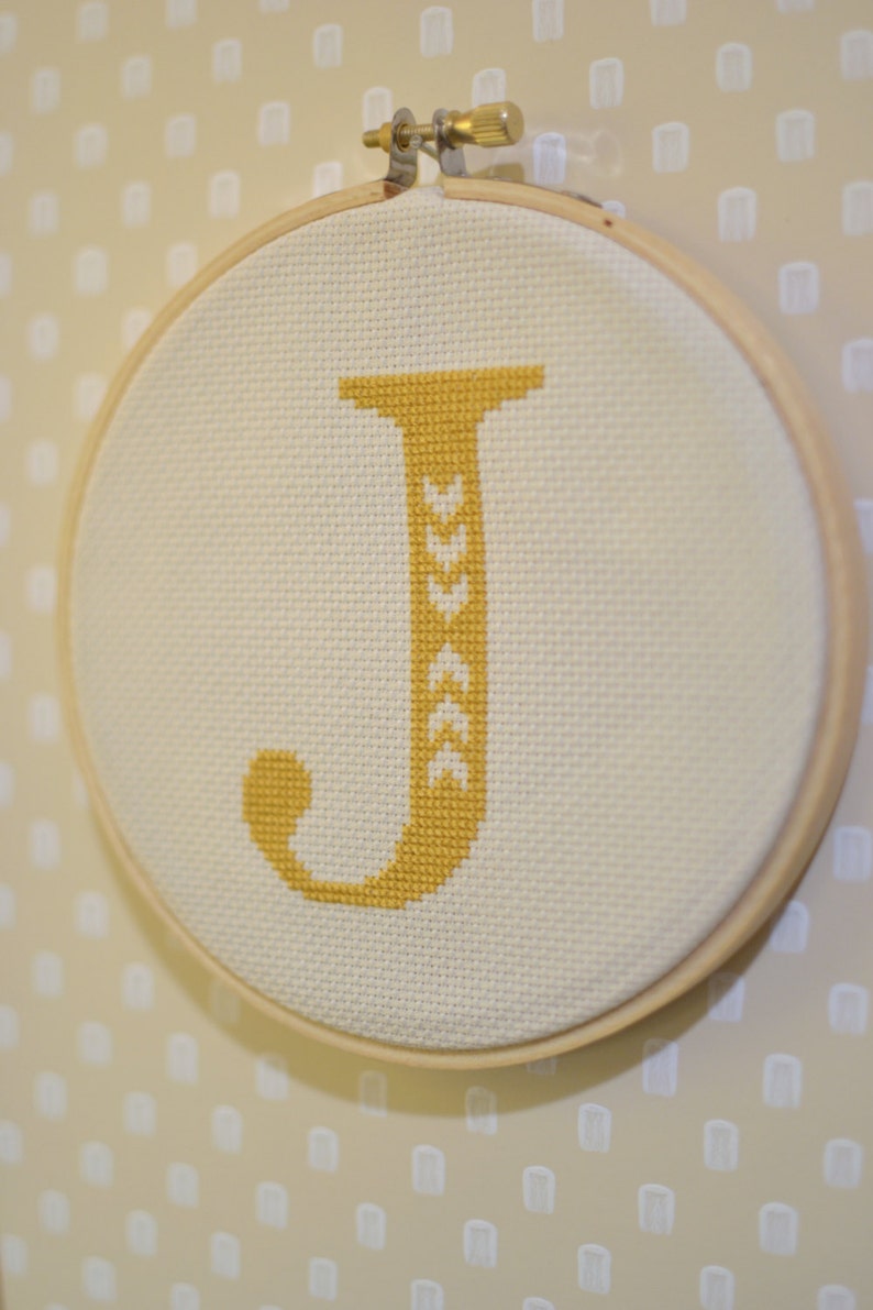 Cross stitch letter J pattern with chevron detail, instant digital download image 2