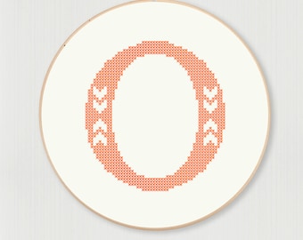 Cross stitch letter O pattern with chevron accent, instant digital download