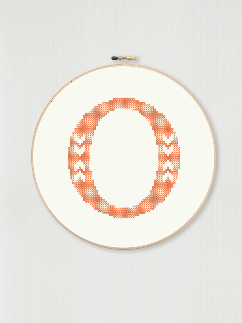 Cross Stitch Letter O Pattern With Chevron Accent, Instant Digital