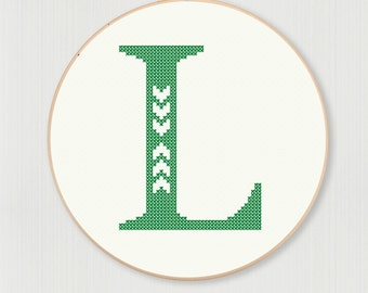 Cross stitch letter L pattern with chevron accent, instant digital download