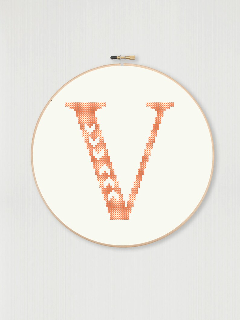 Cross Stitch Letter V Pattern With Chevron Accent, Instant Digital ...