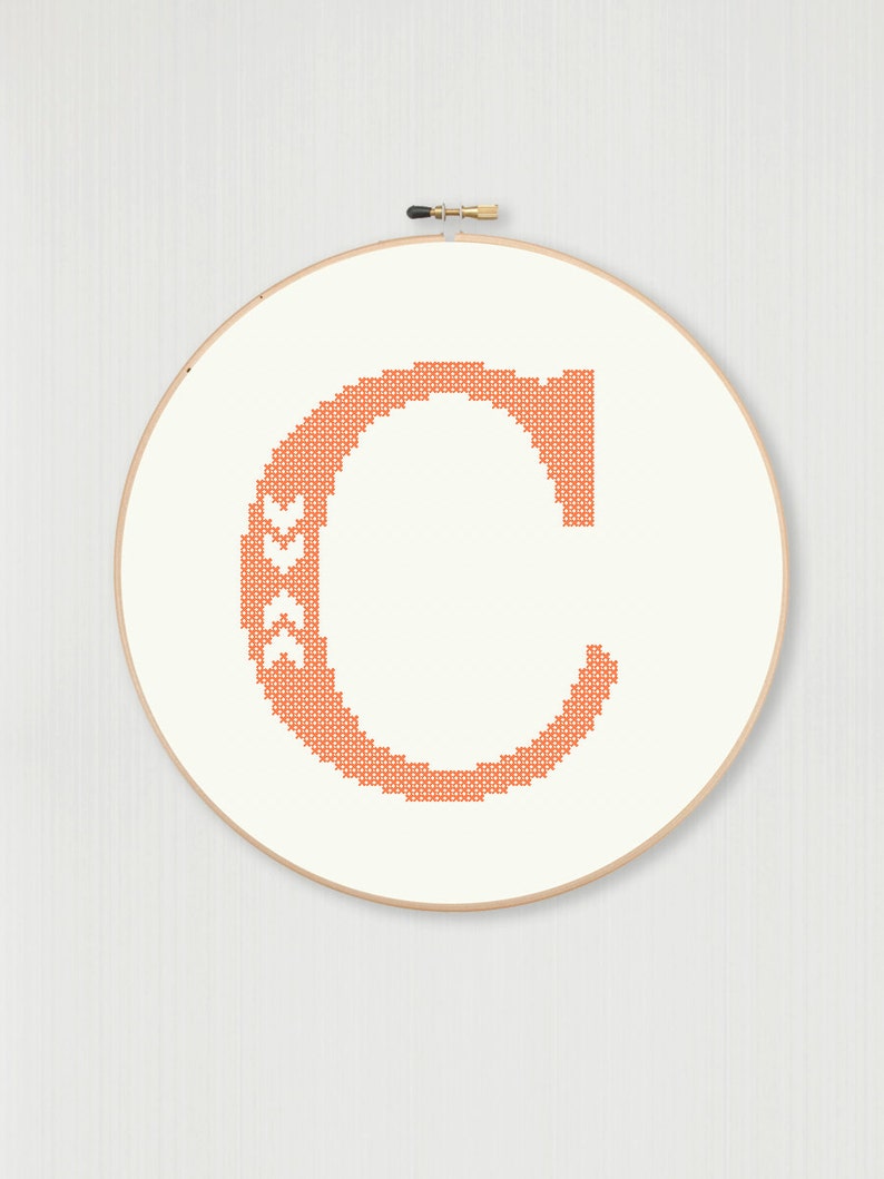 Cross stitch letter C pattern with chevron detail, instant digital download image 1