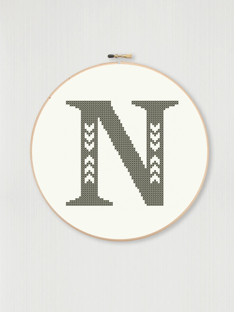 Cross Stitch Letter N Pattern With Chevron Detail Instant Etsy