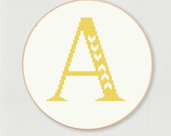 Cross stitch letter A pattern with chevron accent, instant digital download