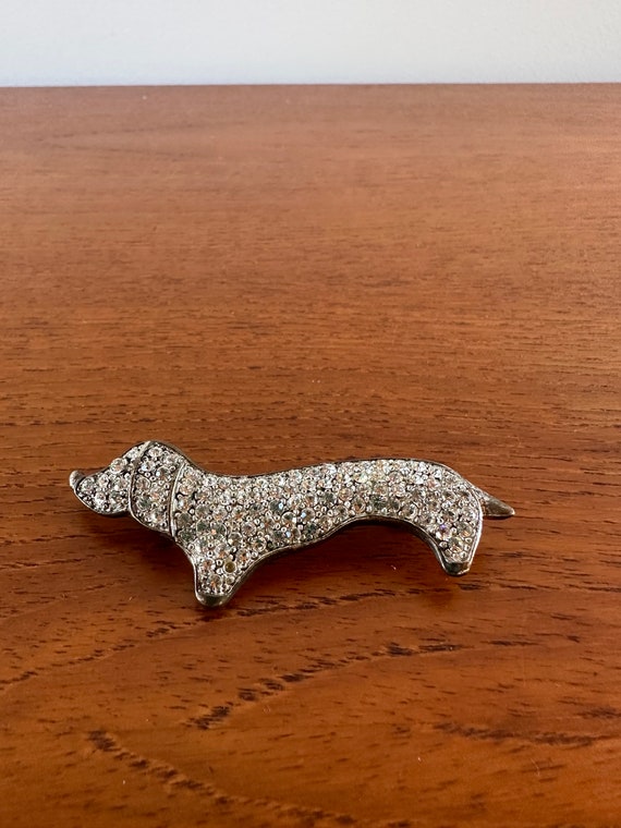 Vintage rhinestone dachshund dog brooch pin