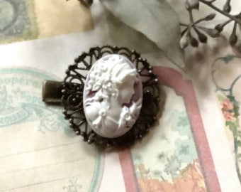 Hair Clip-White-Cranberry-Brass-Cameo Clip-Hair Accessory