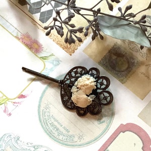 Brass Cameo Hair Clip: Victorian Filigree, Right Sided