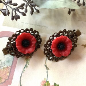Flowers-Red Poppy-Alligator Clips-Brass Clips-Hair Clips image 1