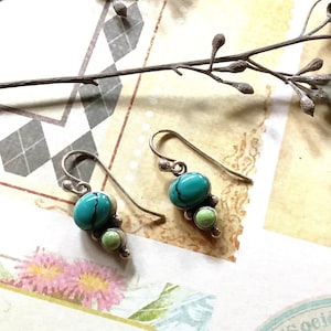 Handmade Sterling Silver Turquoise Dangle Earrings: Artisan Boho Jewelry