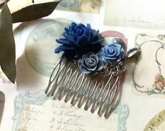Hair Accessory-Hair Comb-Silver-Navy-Rose-Comb