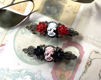 Gothic-Hair Accessories-Red-Black-Rose-She Skull-Barrette