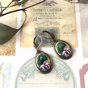 Earrings-Jewelry-Flamingo-Green-Pink Flamingo-Brass Earrings