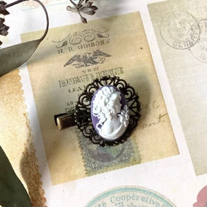 Hair clip-Cameo-White-Purple-Bronze Alligator Hair Clip-Hair Accessory-Victorian-Gift