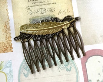 Hair Accessory-Brass Feather-Brass-Hair Comb