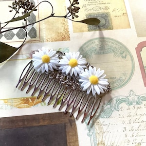 Decorative Hair Clip-Wedding-Silver Tone-Daisy-Hair Comb