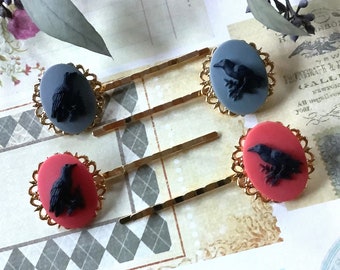 Krähe Haar Clips-Rabe-Gold Ton Haar Clips-Gothic-Haar Glam-Vogel Klipps