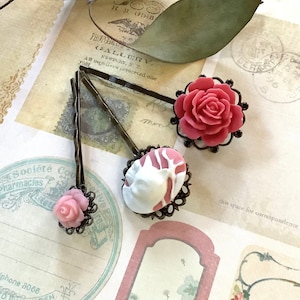 Hair Accessory-Cat Lover-Pink-Brass-Pink-White Cat-Hair Clips
