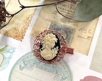 Hair Clip-Rose Gold-Victorian-Cameo-Novelty-Alligator Hair Clip