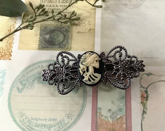 Barrette-She Skull-Gunmetal-Barrette-Accessoire pour cheveux-Gothique-Cadeau