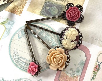 Hair Clips-Cameo-Mauve Flowers-Hair Accessories-Gift