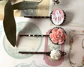Accessoires pour cheveux-Épingles à cheveux-Blanc-Rose-Licorne-Fleurs-Pinces à cheveux