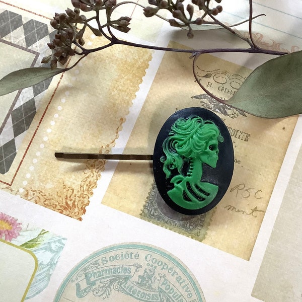 Hair Clip-St Patrick's Day-Green-Black-She Skull-Brass Hair Clip-Hair Glam-Gothic