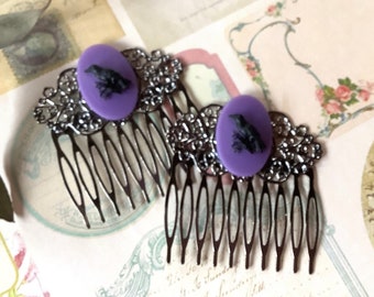 Hair Glam-Purple-Raven-Gunmetal-Hair Combs-Crows