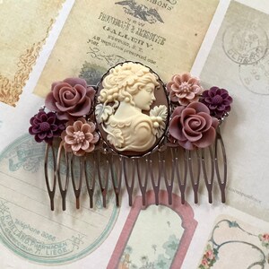 Hair Comb-Decorative Comb-Cameo Comb-Brown-Cream-Hair Accessories