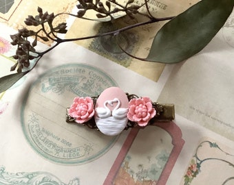 Hair Accessory-Hair Clip-Pink Swan-Floral-Brass-Alligator Hair Clip