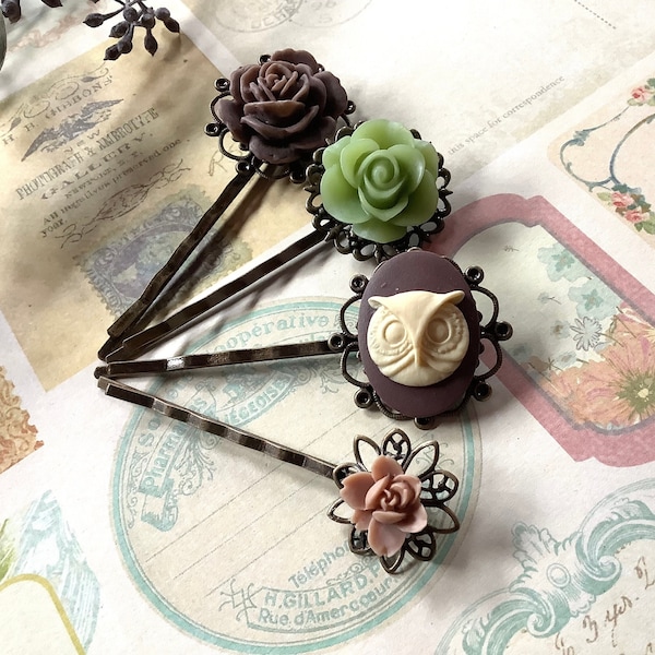 Hair Glam-Bobby Pins-Woodland Owl-Floral-Hair Clips