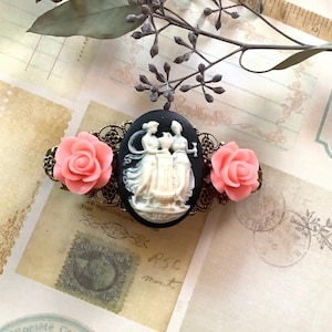 Barrette-Pink Rose-Goddess-Brass Barrette-hair Accessory-Long Hair-Gift