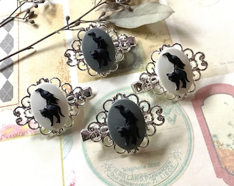 Hair Clips-Crows-Cat-Silver Tone-Alligator Hair Clips-Gothic