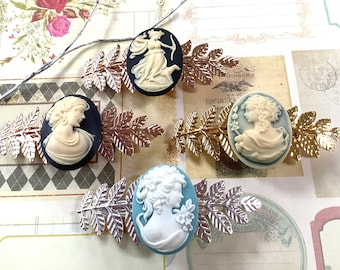 Barrette-Cameo Leaf Barrette-Gift-Christmas-Cameo-Wedding-Hair Accessory