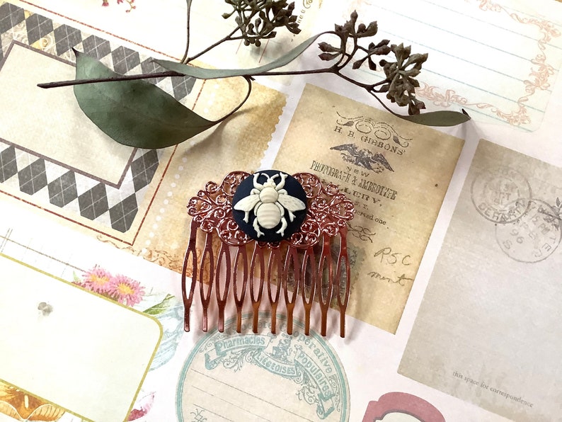 Hair Accessory-Bee Lover-Wedding-Hair Comb-Rose Gold-Bee Comb image 4