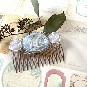 Hair Accessories-Silver Tone-Mermaid-White Rose-Hair Comb-Beach Wedding