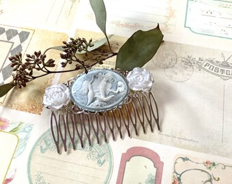 Hair Accessories-Silver Tone-Mermaid-White Rose-Hair Comb-Beach Wedding